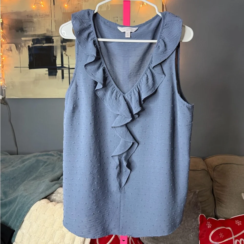 LC Lauren Conrad Swiss Dot Ruffle Sleeveless Top Size XL - Picture 2 of 6